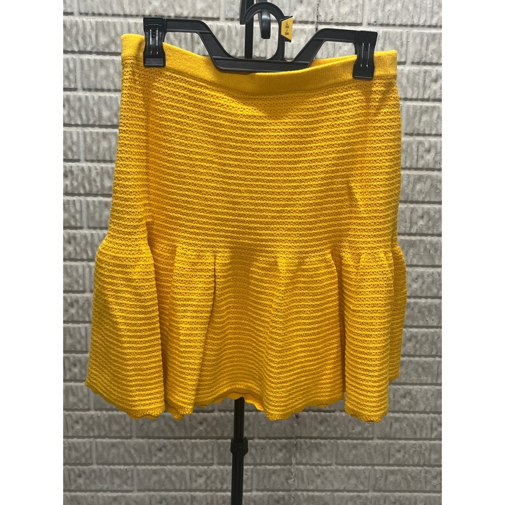 Free Assembly‎ Golden Sunshine Flare Mini Skirt Ribbed Knit Yellow Womens Size S